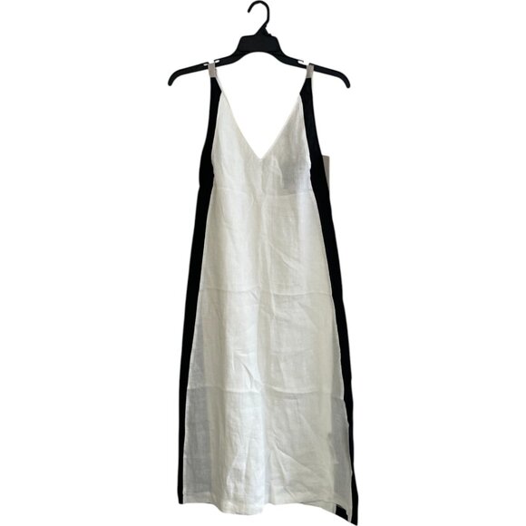 Massimo Dutti Womens Midi Dress XS White Black Linen Sleeveless 6698/231 NWT - Picture 2 of 9